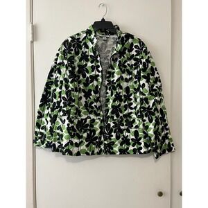 Dressbarn Woman 18W Black Green Floral Print Collared Zip Front Jacket